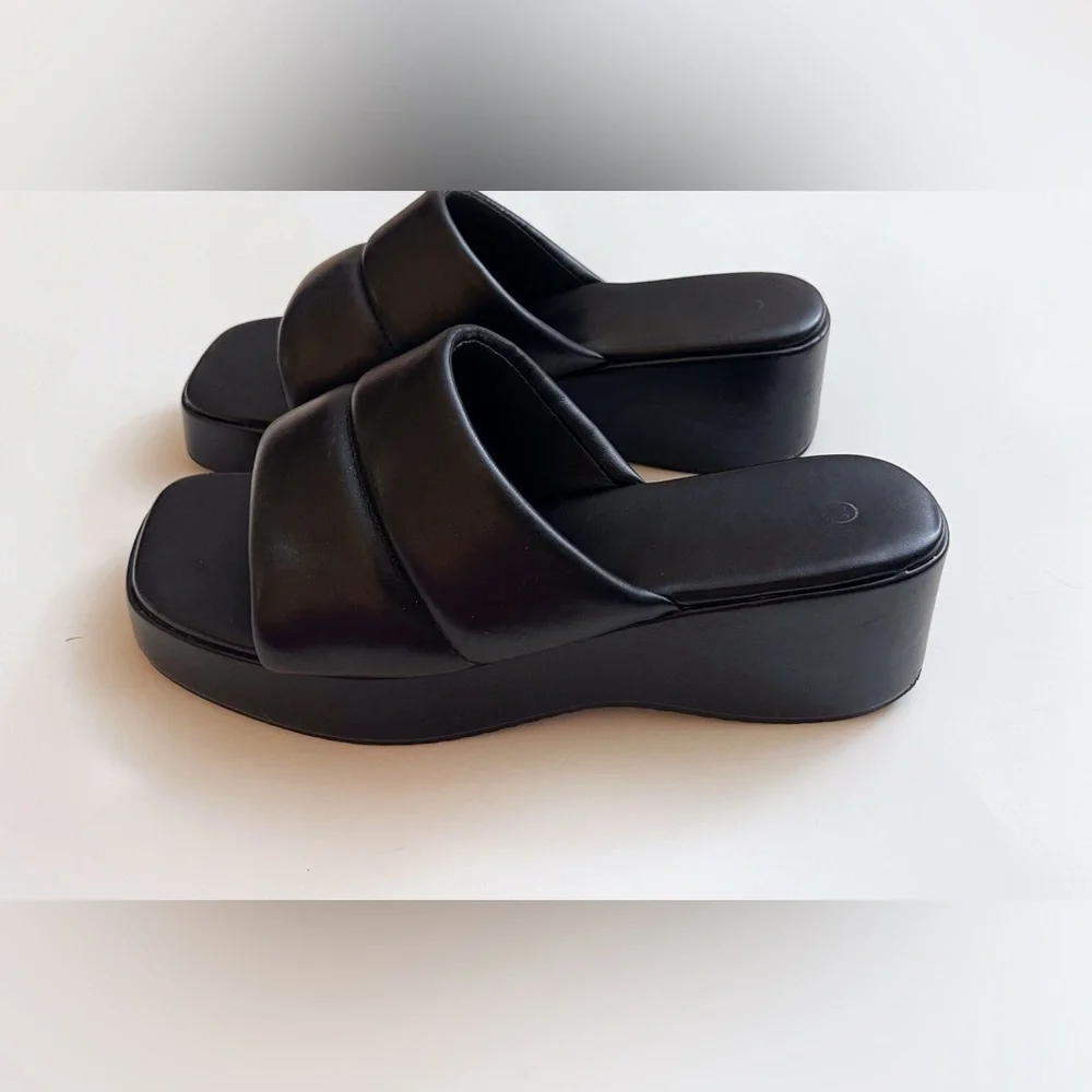 Leather Platform Slide Sandals 7.5 Y2K Casual Chunky